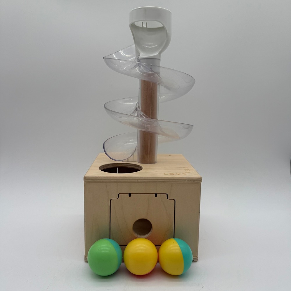 Lovevery Slide Seek Ball Run Toy Wooden Base Clear Spiral Tower With 3 Balls
